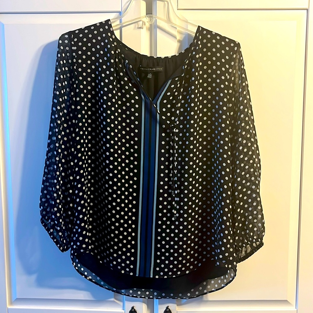 White House Black Market Black and White Polka Dot Blouse